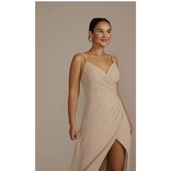 Davids Bridal crinkle chiffon spaghetti strap wrap bridesmaid dress womens 6 - Picture 1 of 13